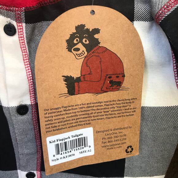 NEW Lazy One Flapjack Tailgate One Piece Pajamas Unisex Kid's Size 12 - Picture 3 of 6